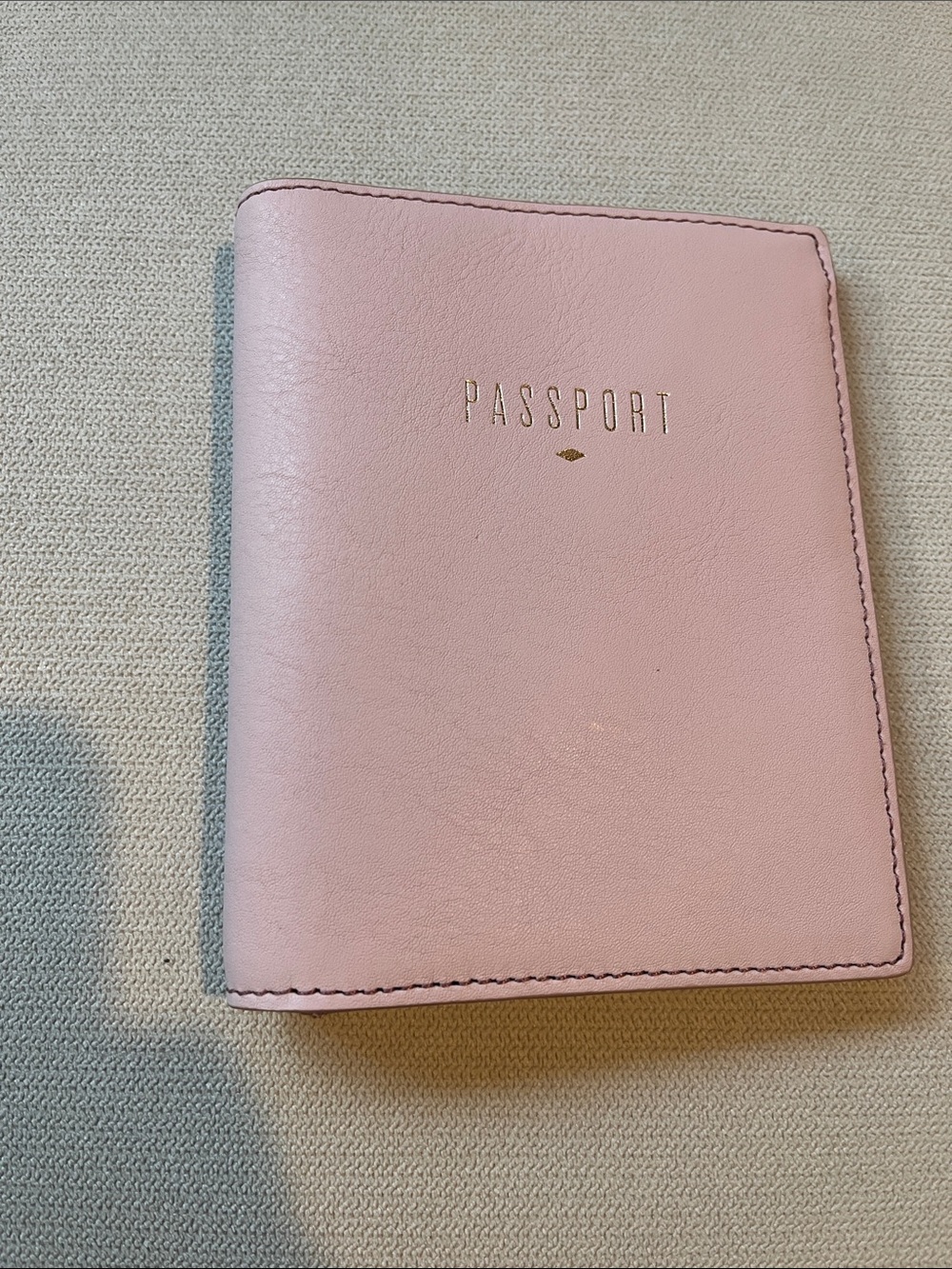 Fossil Pink Leather Passport Holder with Gold Foil